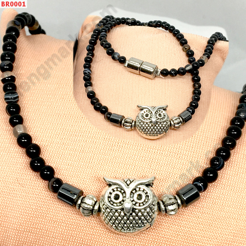 BR0001 สร้อยคอหินอะเกตจี้รูปนกฮูกโลหะสีเงิน ราคา 299 บาท http://hengmark.com/view_product/BR0001.htm