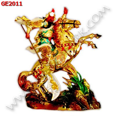 GE2011 เทพกวนอูเสื้อสีทองขี่ม้า  ราคา 4900 บาท http://hengmark.com/view_product/GE2011.htm
