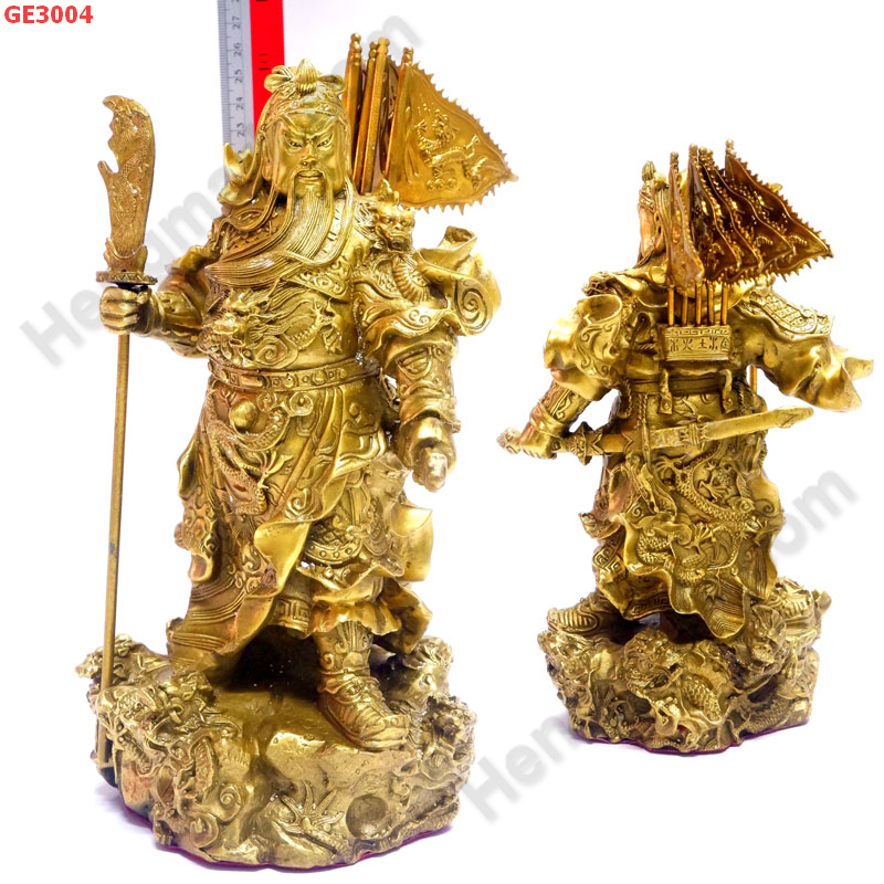 GE3004 เทพกวนอู ยืนมังกร 5 ธง ทองเหลือง ราคา 6500 บาท http://hengmark.com/view_product/GE3004.htm