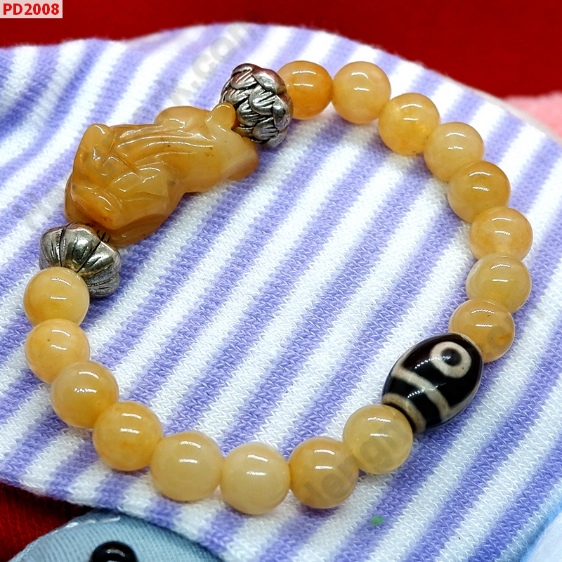 PD2008 สร้อยข้อมือปี่เซียะหยกเหลือง หินDZI ราคา 299 บาท http://hengmark.com/view_product/PD2008.htm