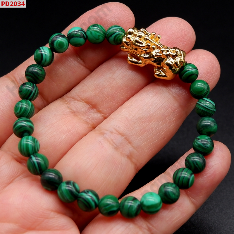 PD2034 สร้อยข้อมือปี่เซียะทอง+หินมาลาไค้ท์ ราคา 249 บาท http://hengmark.com/view_product/PD2034.htm