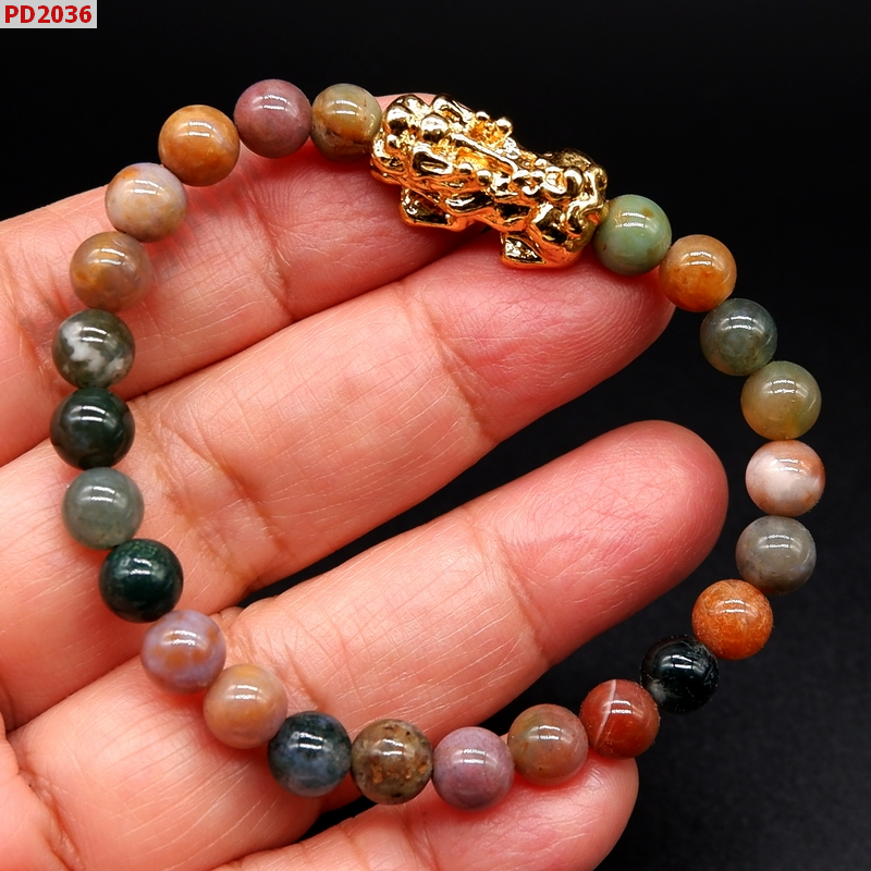 PD2036 สร้อยข้อมือหยก 5 สี+ปี่เซียะทอง ราคา 249 บาท http://hengmark.com/view_product/PD2036.htm