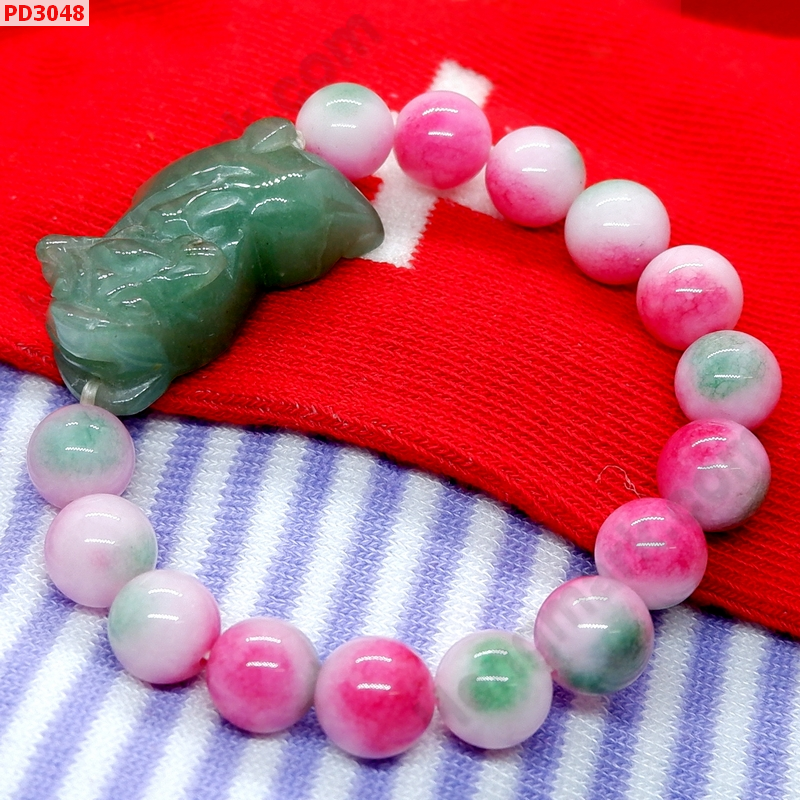 PD3048 สร้อยข้อมือปี่เซียะหยกเขียว+หินฮกลกซิ่ว ราคา 399 บาท http://hengmark.com/view_product/PD3048.htm