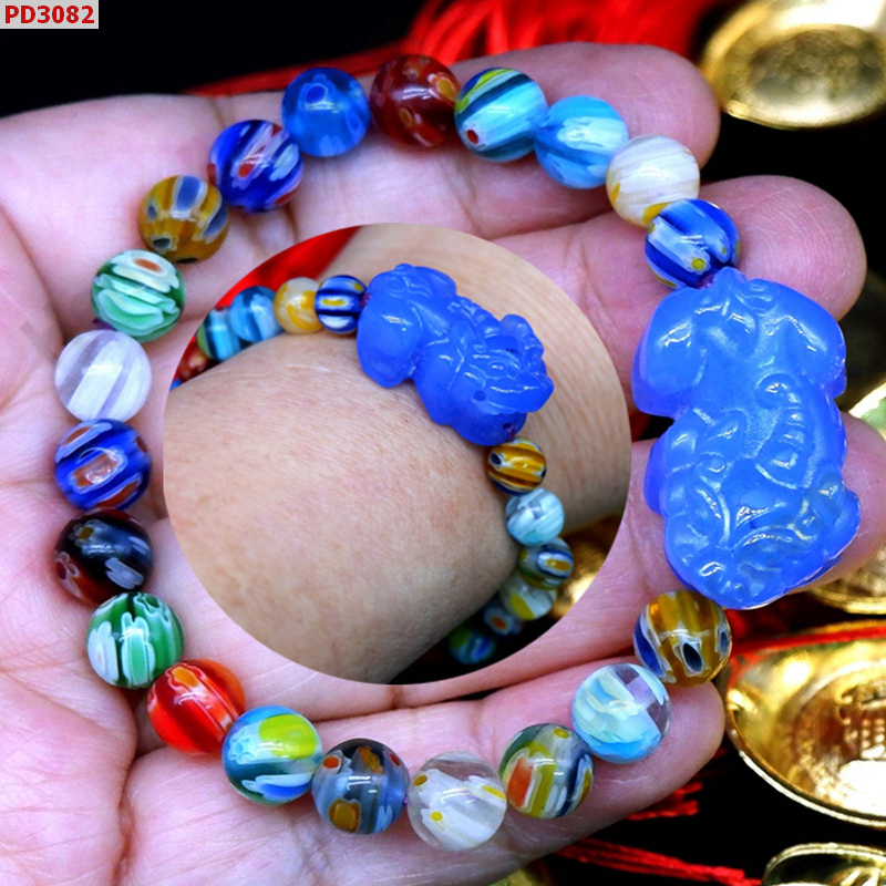 PD3082 สร้อยข้อมือปี่เซียะหินสีฟ้า+หินลายแฟนซี ราคา 399 บาท http://hengmark.com/view_product/PD3082.htm