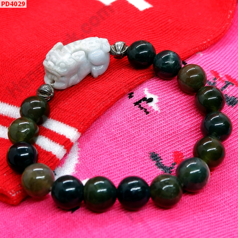 PD4029 สร้อยข้อมือปี่เซียะหยกขาว+มอสอะเก็ต ราคา 449 บาท http://hengmark.com/view_product/PD4029.htm