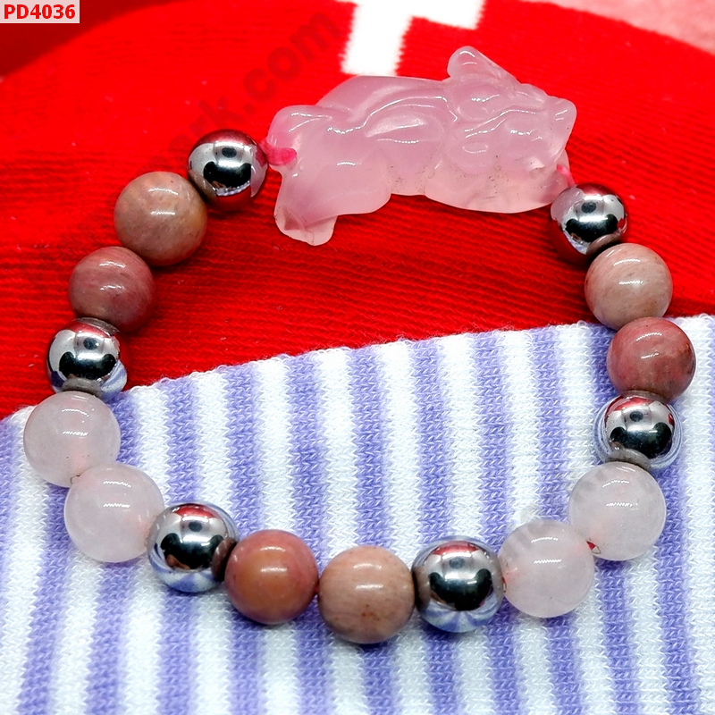 PD4036 สร้อยข้อมือ ปีเซียะหินสีชมพู ราคา 449 บาท http://hengmark.com/view_product/PD4036.htm