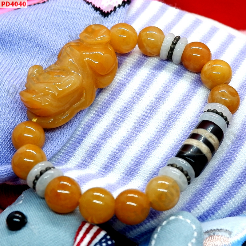 PD4040 สร้อยข้อมือปี่เซียะหยกน้ำผึ้ง+DZI ราคา 499 บาท http://hengmark.com/view_product/PD4040.htm