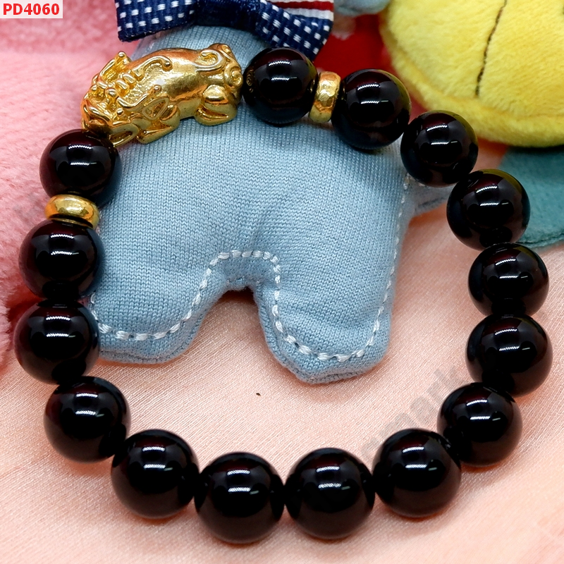 PD4060 สร้อยข้อมือปี่เซียะทอง+หินอะเกตดำ ราคา 499 บาท http://hengmark.com/view_product/PD4060.htm