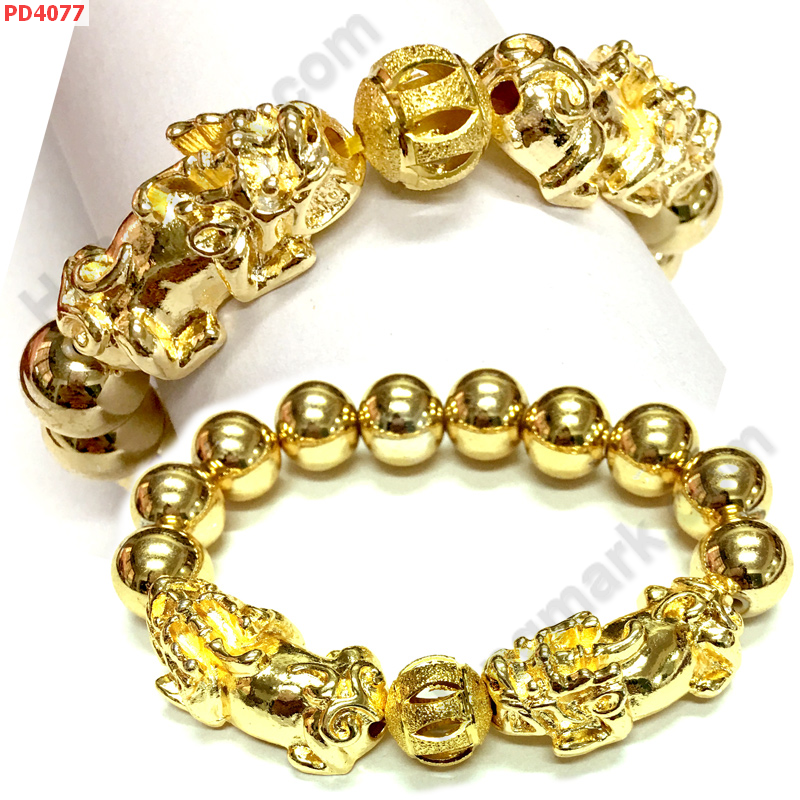 PD4077 สร้อยข้อมือปี่เซียะโลหะทองคู่ ราคา 439 บาท http://hengmark.com/view_product/PD4077.htm