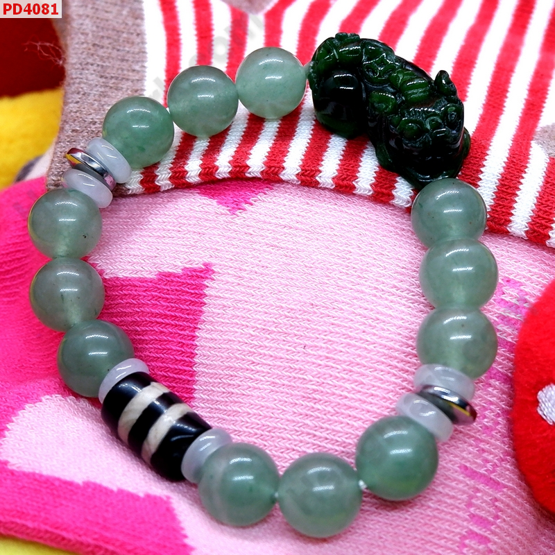 PD4081 สร้อยข้อมือปี่เซียะหยกเขียวเข้ม+DZI ราคา 499 บาท http://hengmark.com/view_product/PD4081.htm