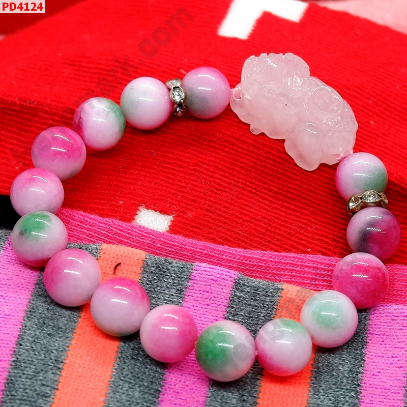 PD4124 สร้อยข้อมือปี่เซียะหินโรสควอตซ์สีชมพู ราคา 479 บาท http://hengmark.com/view_product/PD4124.htm