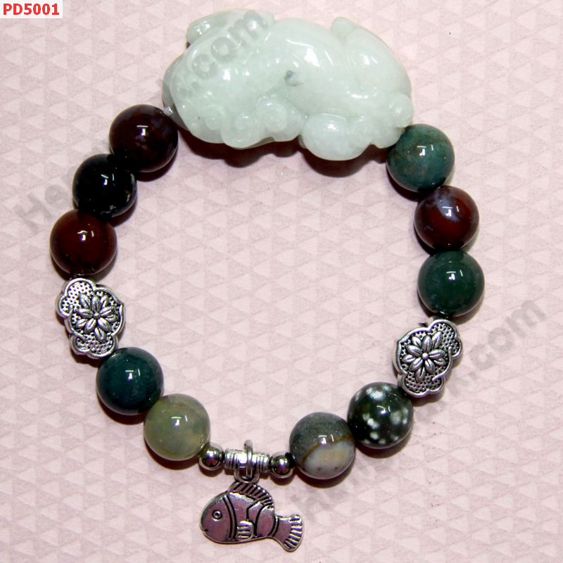 PD5001 สร้อยข้อมือปี่เซียะหยกขาวอมเขียว ราคา 599 บาท http://hengmark.com/view_product/PD5001.htm