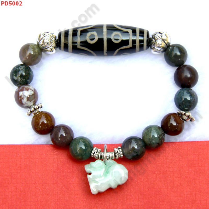 PD5002 สร้อยข้อมือปี่เซียะหยกขาวอมเขียว หินDZI 8 ตา ราคา 549 บาท http://hengmark.com/view_product/PD5002.htm
