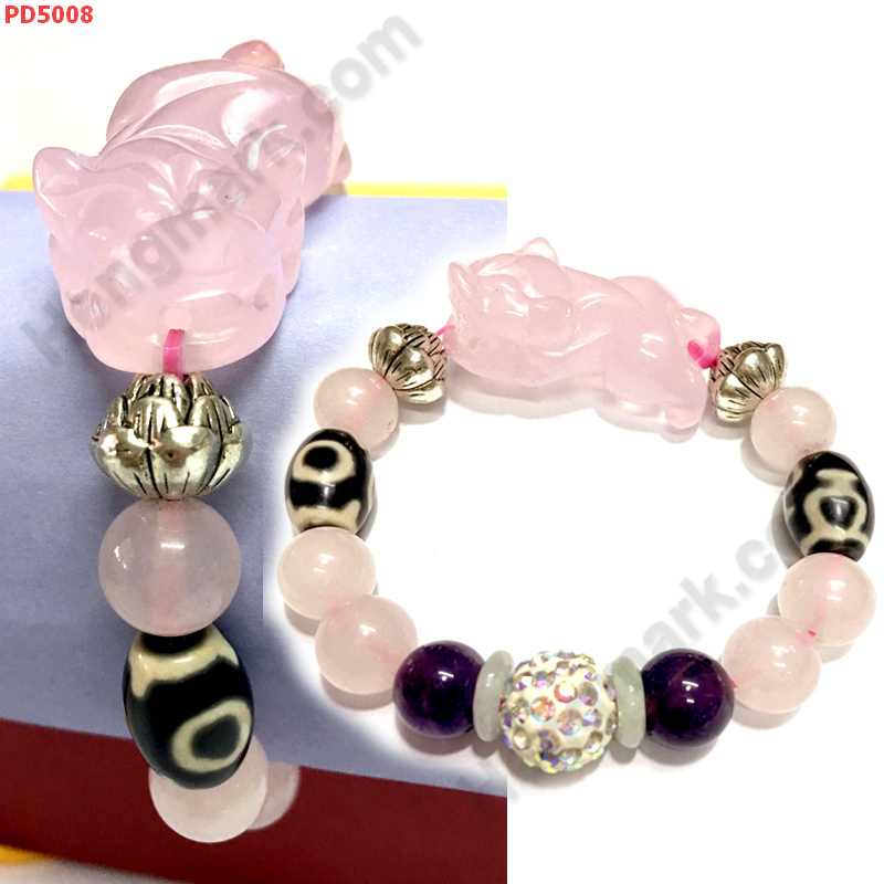 PD5008 สร้อยข้อมือปี่เซียะชมพู หินDZI ราคา 579 บาท http://hengmark.com/view_product/PD5008.htm