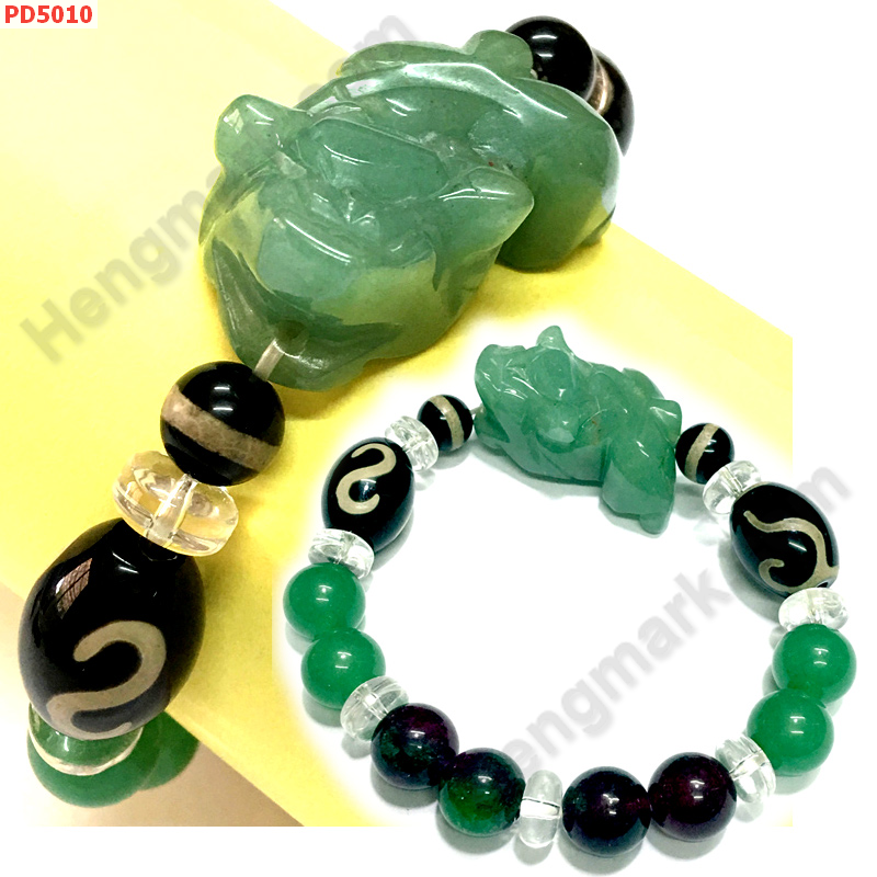 PD5010 สร้อยข้อมือปีเซียะหยกเขียว+DZI ราคา 579 บาท http://hengmark.com/view_product/PD5010.htm