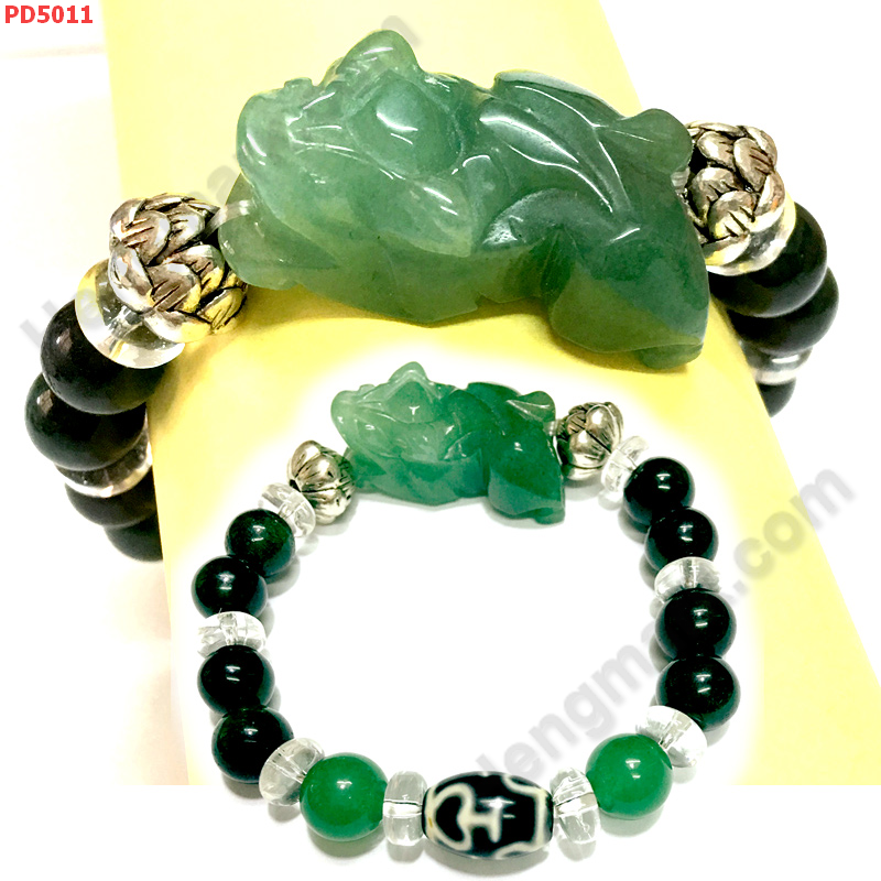 PD5011 สร้อยข้อมือปีเซียะหยกเขียว+DZI ราคา 529 บาท http://hengmark.com/view_product/PD5011.htm