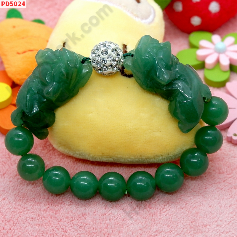 PD5024 สร้อยข้อมือปี่เซียะคู่ หยกเขียว ราคา 599 บาท http://hengmark.com/view_product/PD5024.htm