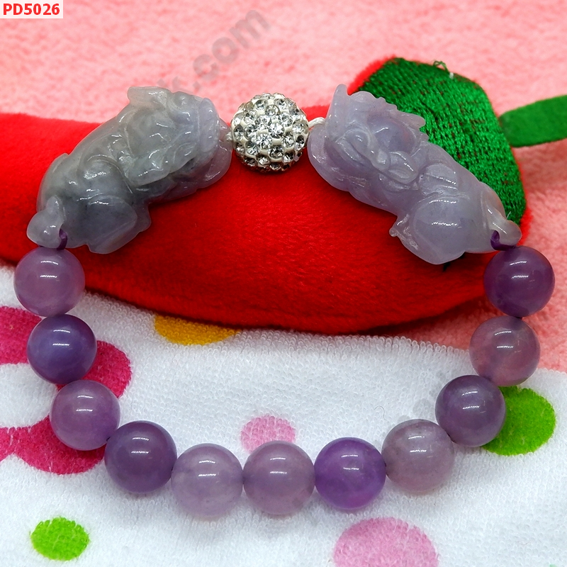 PD5026 สร้อยข้อมือปี่เซียะคู่ หยกม่วง ราคา 599 บาท http://hengmark.com/view_product/PD5026.htm