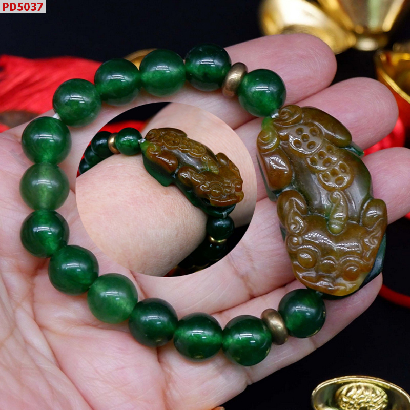 PD5037 สร้อยข้อมือปี่เซียะหยกจักรพรรดิเขียวน้ำตาล ราคา 549 บาท http://hengmark.com/view_product/PD5037.htm