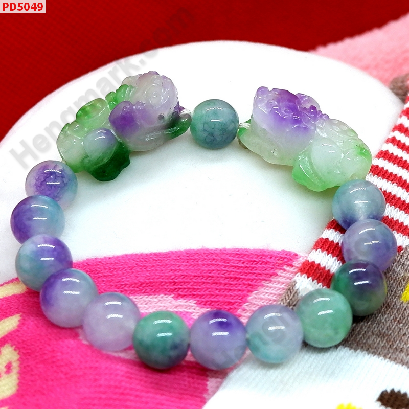 PD5049 สร้อยข้อมือปี่เซียะคู่ หินหยก 5 สี ราคา 599 บาท http://hengmark.com/view_product/PD5049.htm