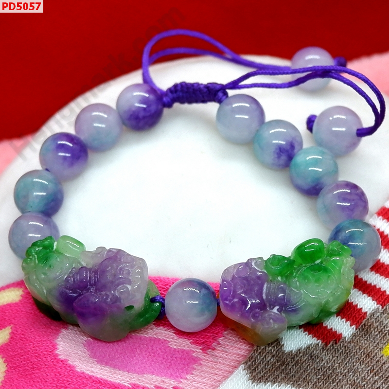PD5057 สร้อยข้อมือปี่เซียะคู่ หินหยก 5 สี สร้อยเชือก ราคา 599 บาท http://hengmark.com/view_product/PD5057.htm