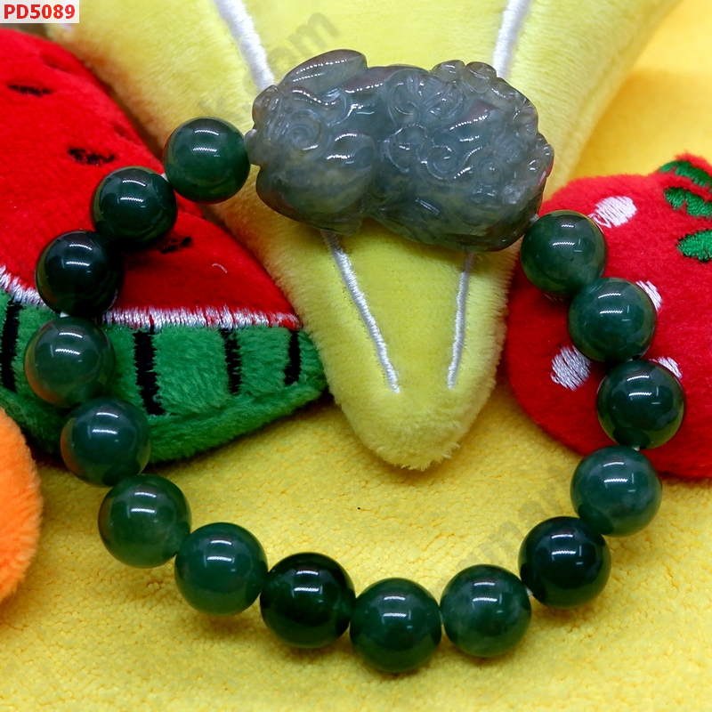 PD5089 สร้อยข้อมือปี่เซียะหยกเขียวเทาเกรดA ราคา 599 บาท http://hengmark.com/view_product/PD5089.htm