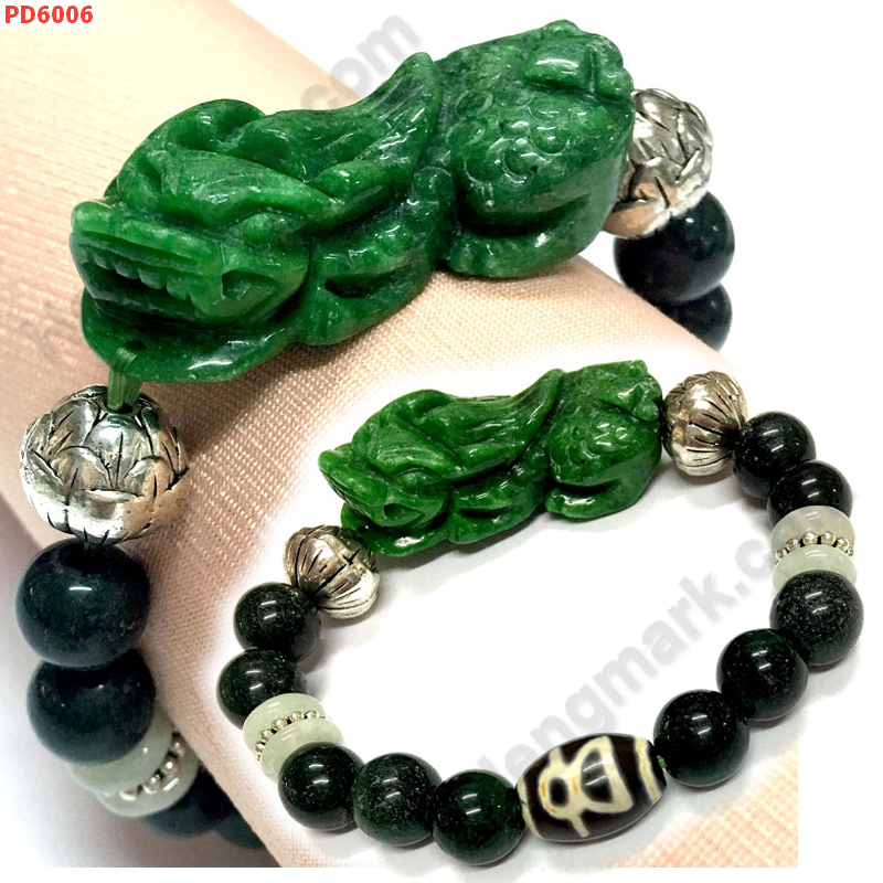 PD6006 สร้อยข้อมือปี่เซียะหยกจักรพรรดิ+หินDZI ราคา 629 บาท http://hengmark.com/view_product/PD6006.htm