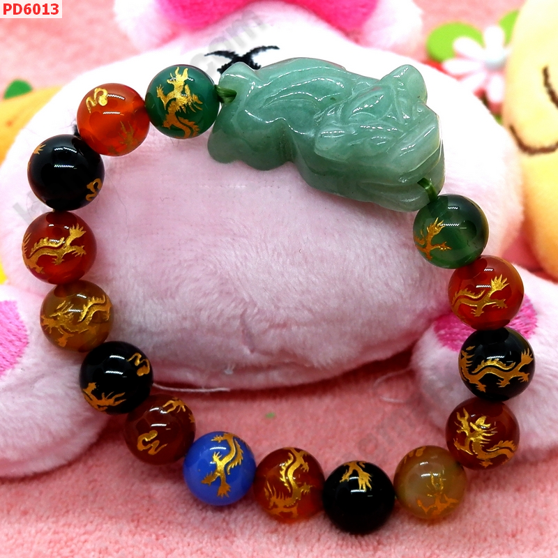 PD6013  สร้อยข้อมือปี่เซียะหยกเขียว+อะเกต7สี ราคา 669 บาท http://hengmark.com/view_product/PD6013.htm