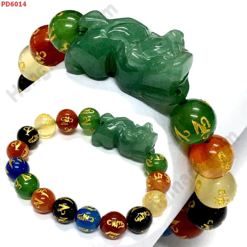 PD6014  สร้อยข้อมือปี่เซียะหยกเขียว+อะเกต7สี ราคา 669 บาท http://hengmark.com/view_product/PD6014.htm