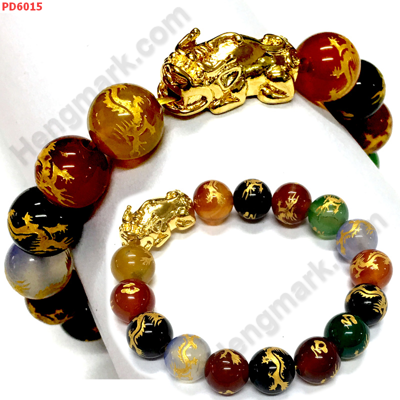 PD6015  สร้อยข้อมือปี่เซียะทอง+อะเกต7สี ราคา 669 บาท http://hengmark.com/view_product/PD6015.htm