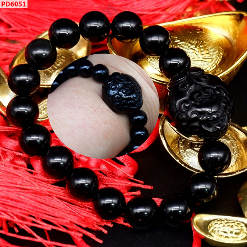 PD6051 สร้อยข้อมือปี่เซียะหินอ๊อบซิเดียนแบบกลม ราคา 649 บาท http://hengmark.com/view_product/PD6051.htm