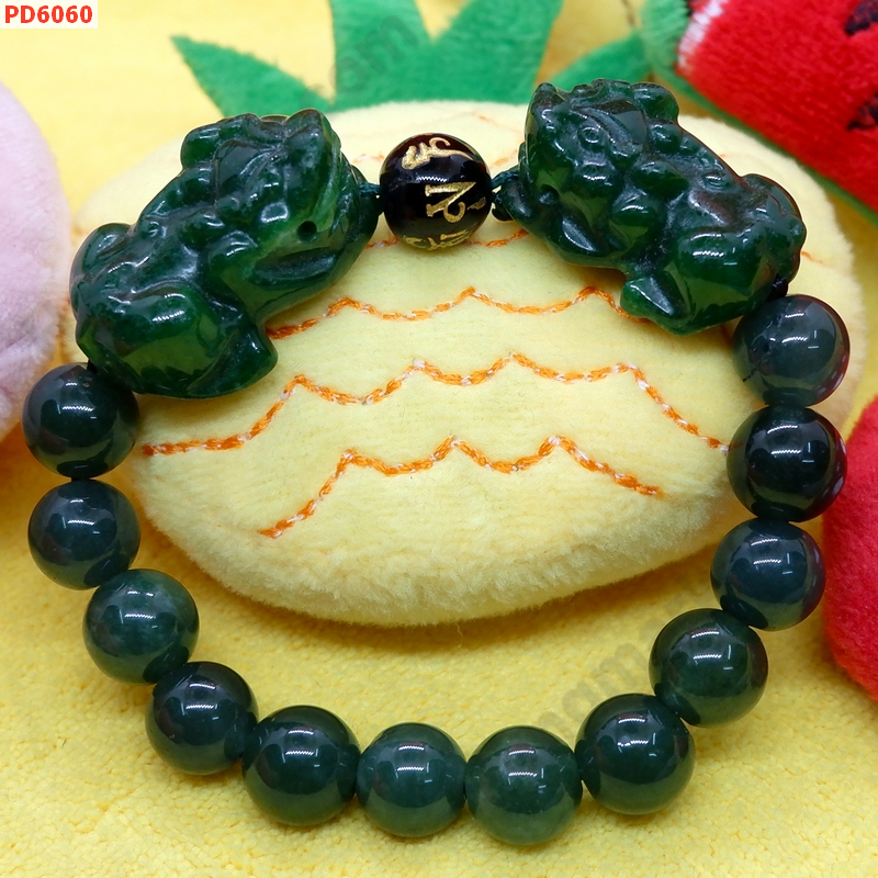 PD6060 สร้อยข้อมือปี่เซียะคู่หินสีเขียวเข้ม ราคา 629 บาท http://hengmark.com/view_product/PD6060.htm