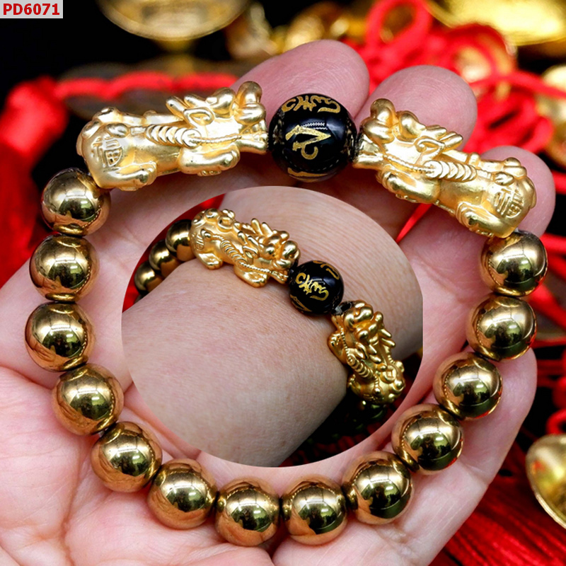 PD6071 สร้อยข้อมือปี่เซียะสีทองคู่+ไพไรต์ ราคา 649 บาท http://hengmark.com/view_product/PD6071.htm