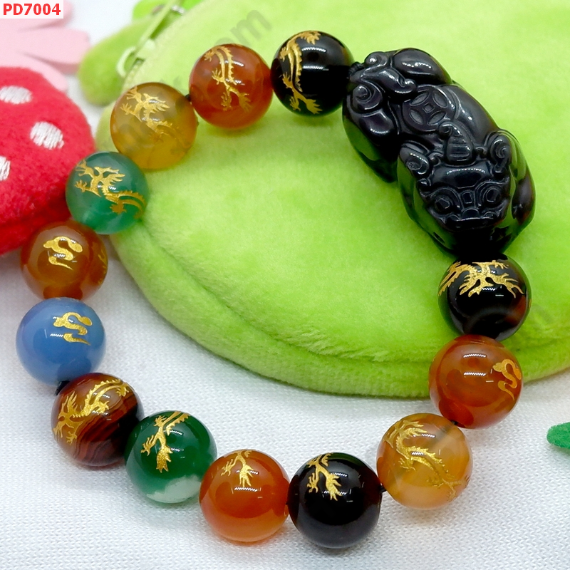 PD7004  สร้อยข้อมือปี่เซียะอะเกตดำ+อะเกต7สี ราคา 789 บาท http://hengmark.com/view_product/PD7004.htm
