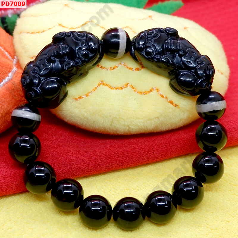 PD7009 สร้อยข้อมือปี่เซียะคู่หินอะเกตดำ+DZI ราคา 799 บาท http://hengmark.com/view_product/PD7009.htm