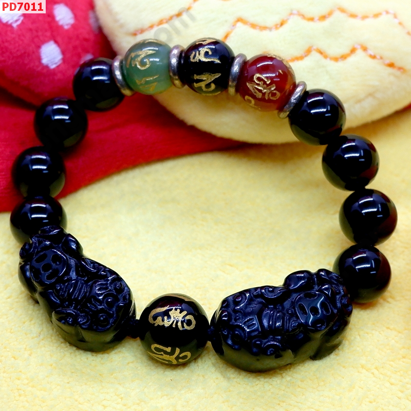 PD7011 สร้อยข้อมือปี่เซียะคู่หินอ๊อบซิเดียน+คาถาทิเบต ราคา 759 บาท http://hengmark.com/view_product/PD7011.htm