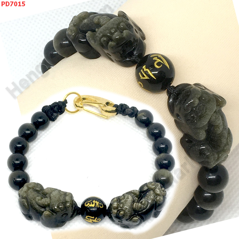 PD7015 สร้อยข้อมือปี่เซียะคู่หินโกลเด้นอ๊อพซิเดียน สร้อยเชือกห่วงทอง ราคา 769 บาท http://hengmark.com/view_product/PD7015.htm