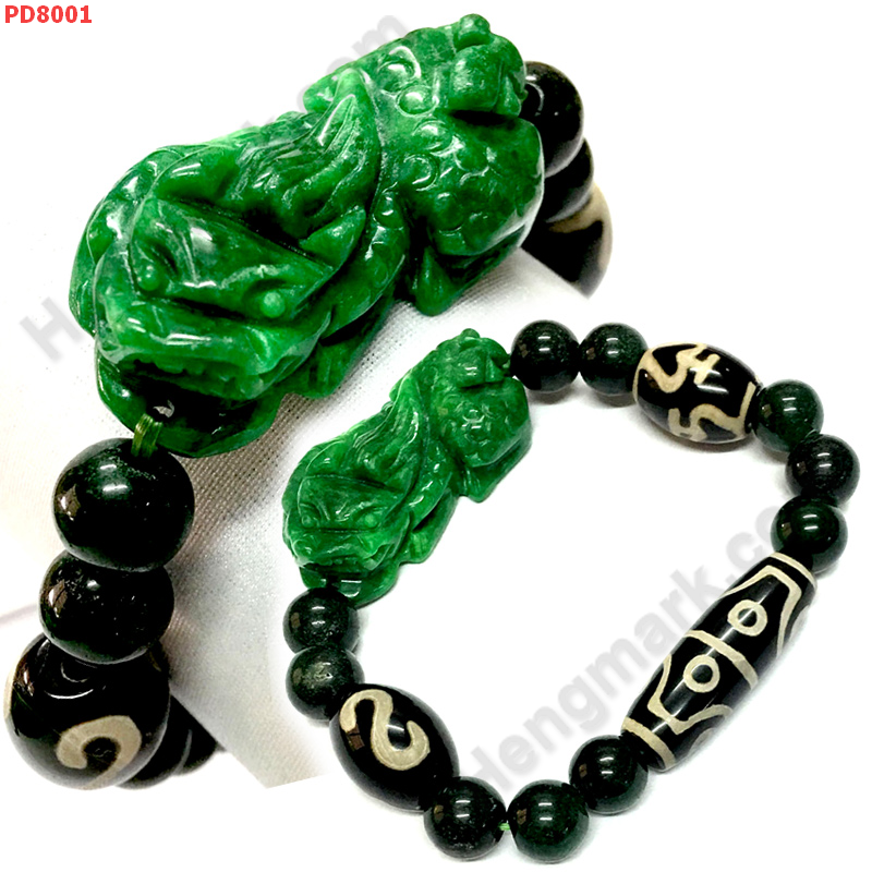 PD8001 สร้อยข้อมือปี่เซียะหยกจักรพรรดิ+หินDZI ราคา 879 บาท http://hengmark.com/view_product/PD8001.htm
