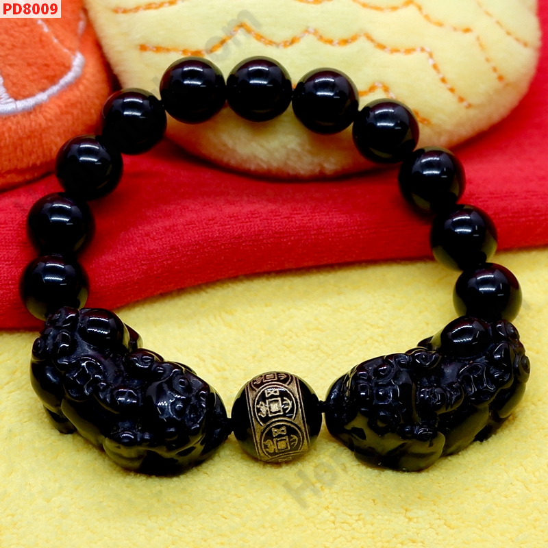 PD8009 สร้อยข้อมือปี่เซียะคู่หินอ๊อบซิเดียน ราคา 899 บาท http://hengmark.com/view_product/PD8009.htm