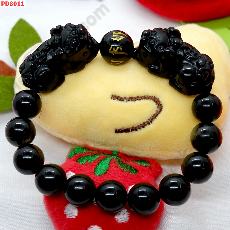 PD8011 สร้อยข้อมือปี่เซียะคู่หินอ๊อบซิเดียนดำ ราคา 879 บาท http://hengmark.com/view_product/PD8011.htm