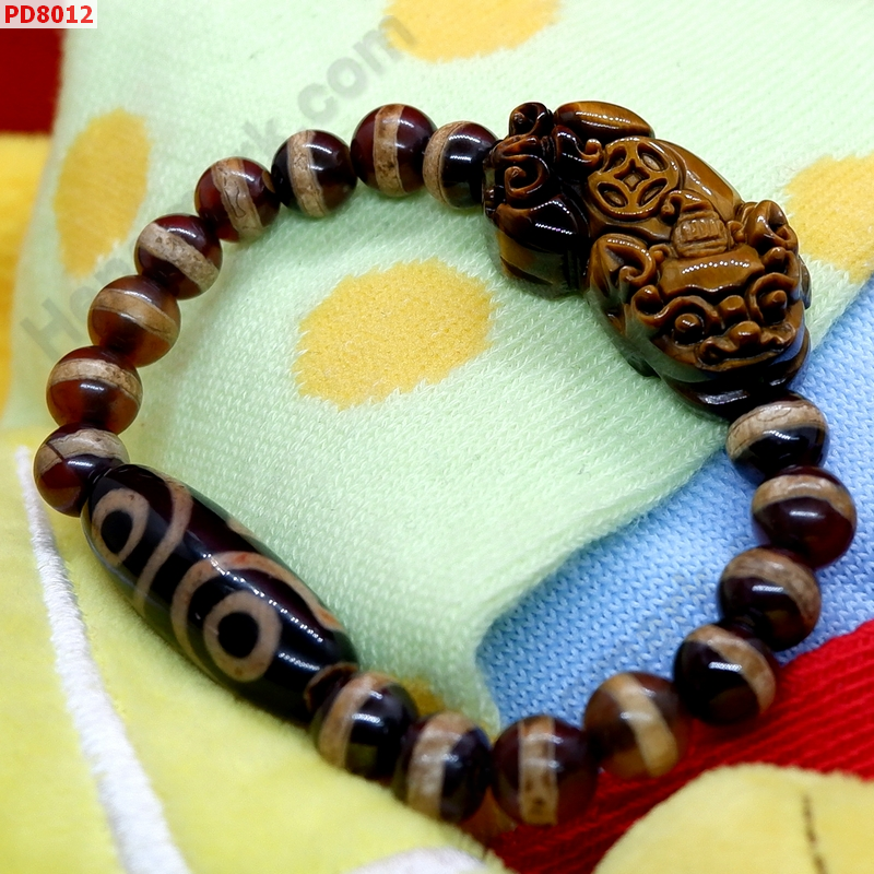 PD8012 สร้อยข้อมือปี่เซียะหินไทเกอร์อาย+DZI ราคา 839 บาท http://hengmark.com/view_product/PD8012.htm