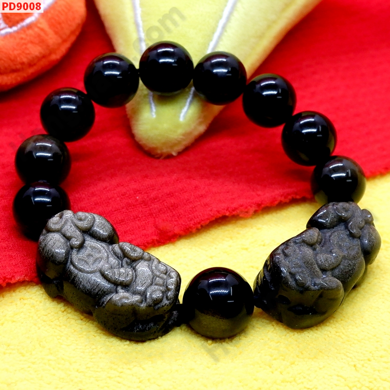 PD9008 สร้อยข้อมือปี่เซียะคู่หินโกลเด้นอ๊อบซิเดียน ราคา 1099 บาท http://hengmark.com/view_product/PD9008.htm