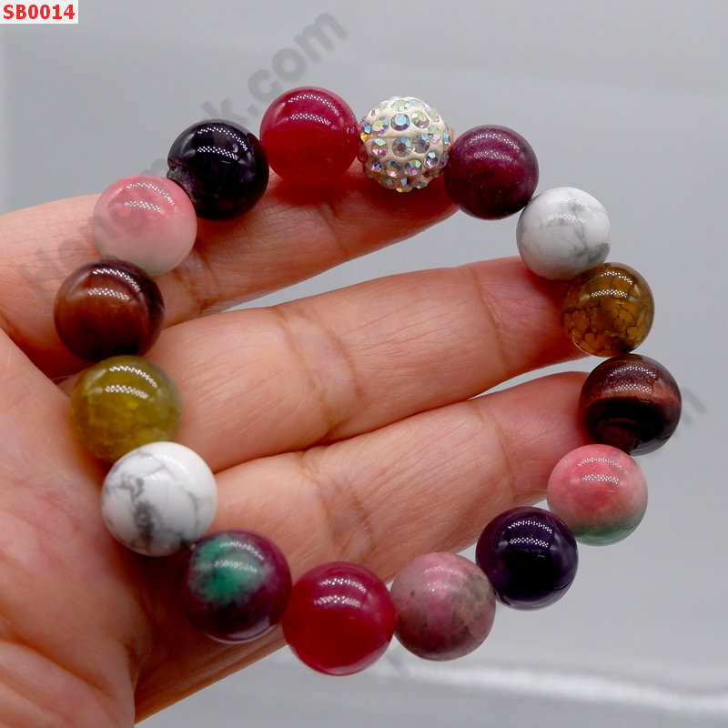 SB0014 สร้อยข้อมือหิน 8 ชนิด ขนาด 12 มม. ราคา 445 บาท http://hengmark.com/view_product/SB0014.htm