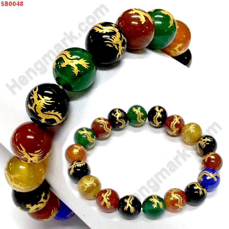 SB0048 สร้อยข้อมือหินอะเกต 7 สี ลายมังกรทอง ราคา 559 บาท http://hengmark.com/view_product/SB0048.htm