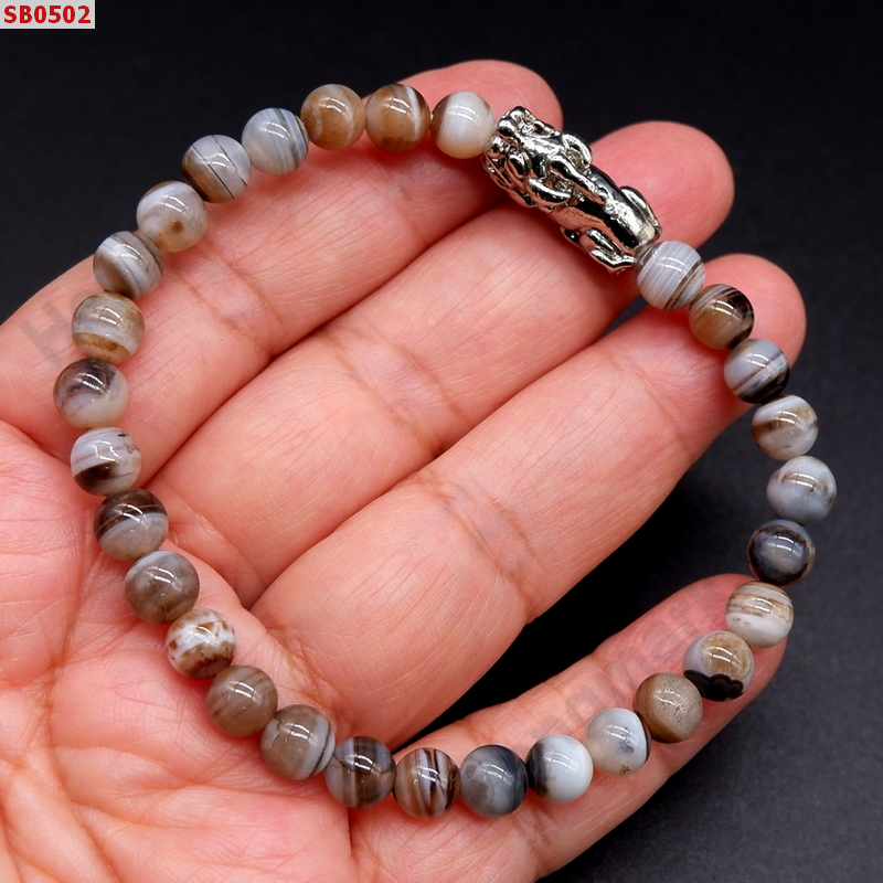 SB0502 สร้อยช้อมือหินอะเกตลายขาว+ปี่เซียะสีเงิน ราคา 279 บาท http://hengmark.com/view_product/SB0502.htm