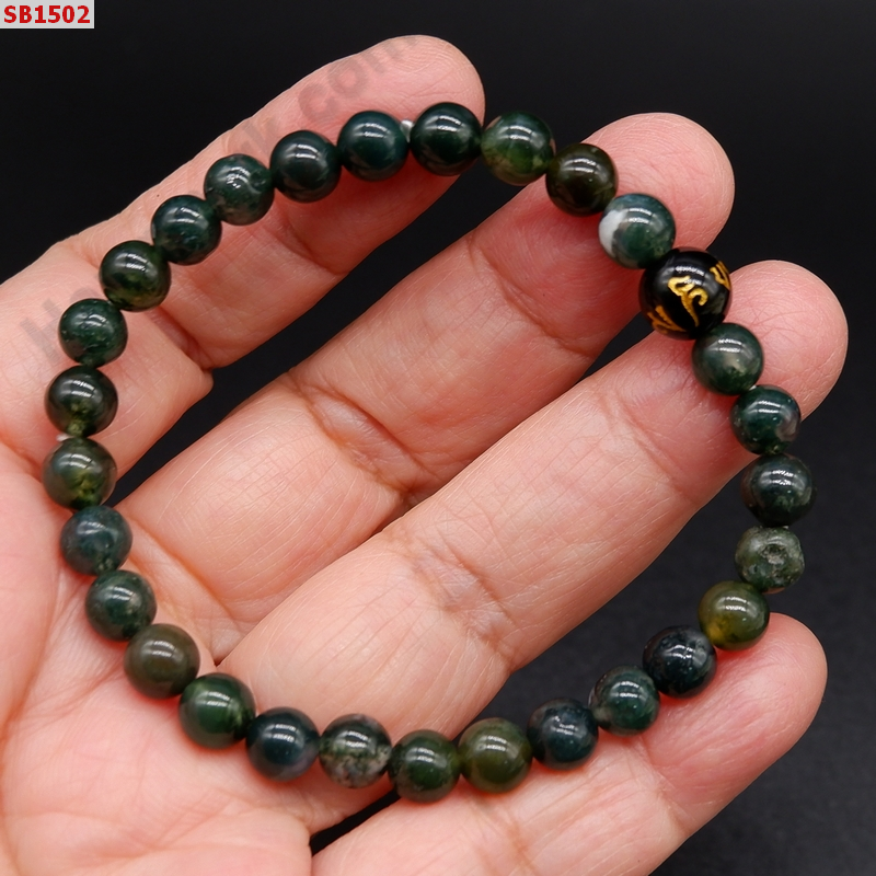 SB1502 สร้อยข้อมือมอสอะเกต+หินคาถาทิเบต ราคา 199 บาท http://hengmark.com/view_product/SB1502.htm