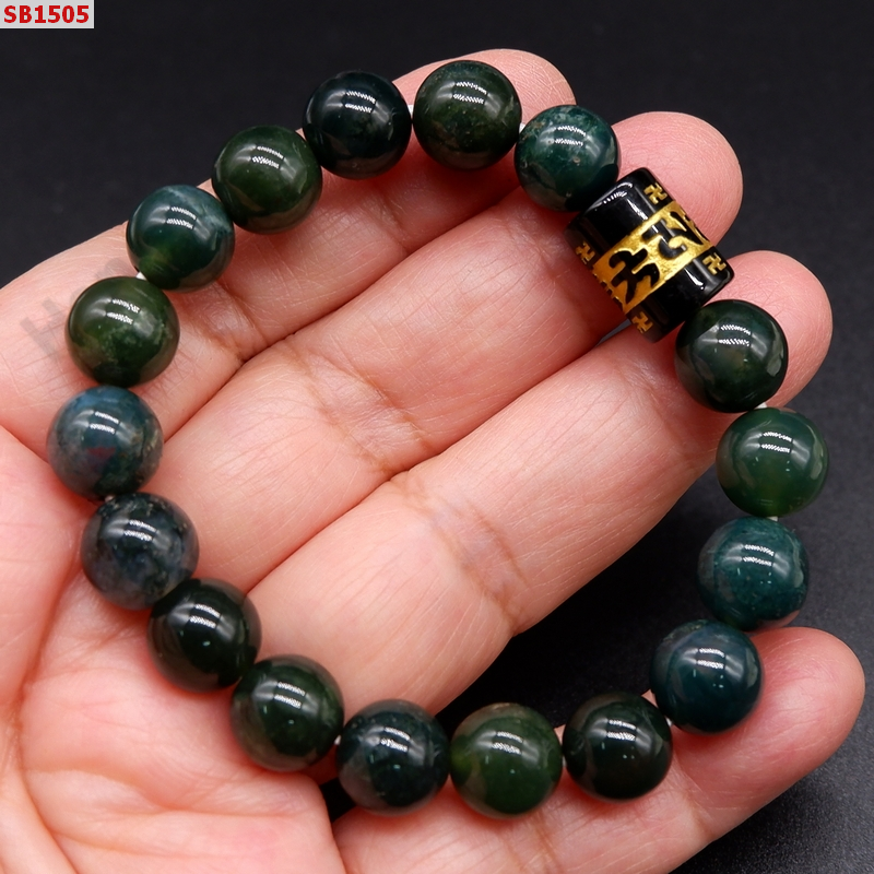 SB1505 สร้อยข้อมือหินมอสอะเกต+หินคาถาทิเบต ราคา 299 บาท http://hengmark.com/view_product/SB1505.htm