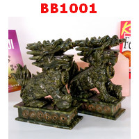 BB1001 : กิเลนหินสีเขียวนั่งบนแท่น เล็ก