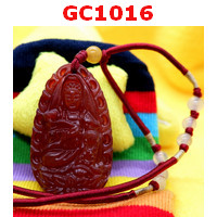 GC1016 : เจ้าแม่กวนอิมถือดอกบัว หินสีแดงพร้อมสร้อยเชือก