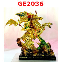 GE2036 : เทพกวนอูขี่ม้า 5ธง เคลือบทอง24K